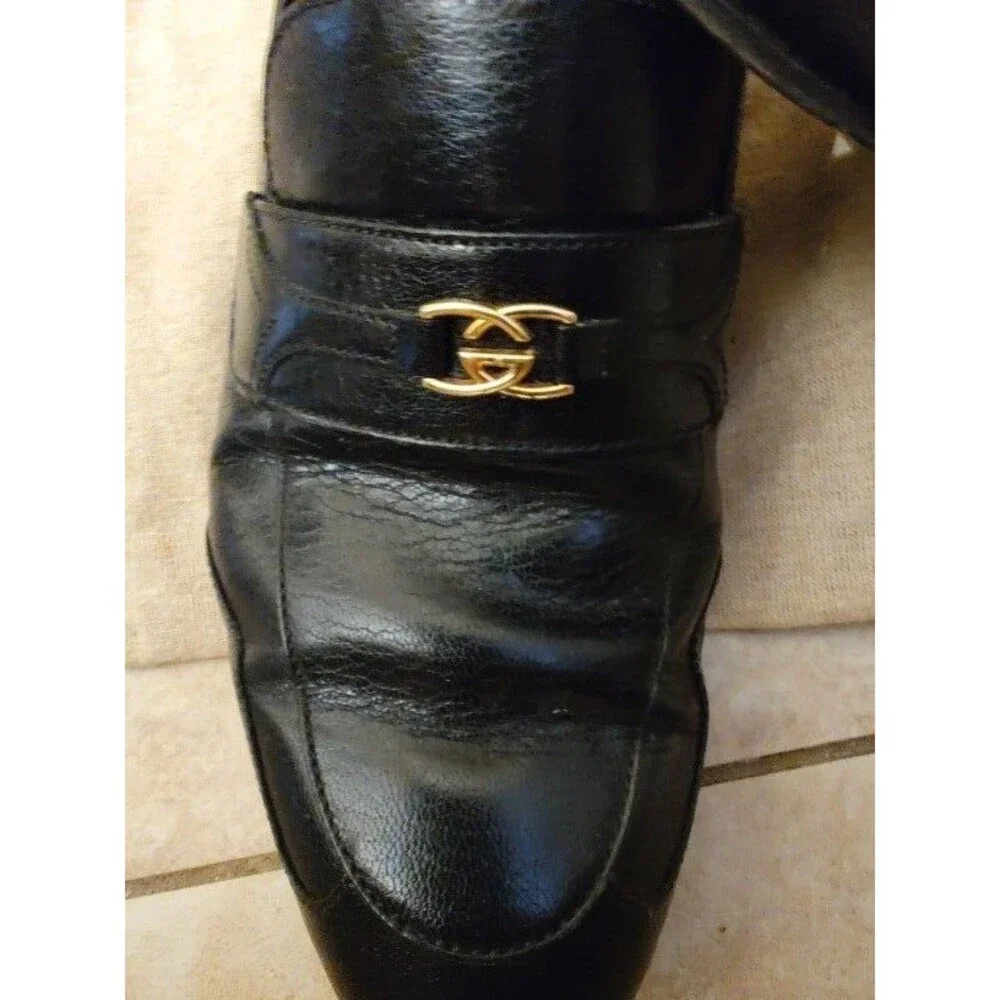 Mens Gucci Black Leather Gold Logo Loafers Mens US Size 6 & 2 additional insoles
